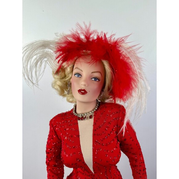 Franklin Mint Marilyn Monroe Vinyl 19" Doll Red Gown Gentlemen Prefer Blondes - Picture 13 of 16